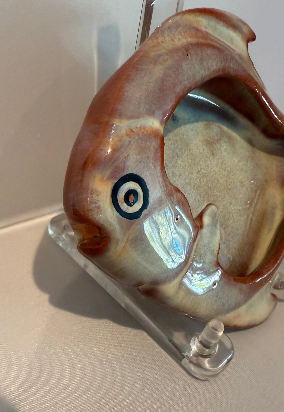 Catalina Island Fish Ashtray, dark Monterey Brown glaze with origninal paint details