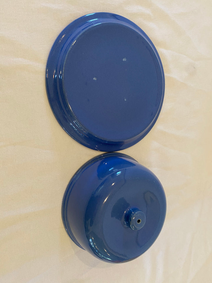 Garden City Cheese Server, 2 pieces, Blue Glaze