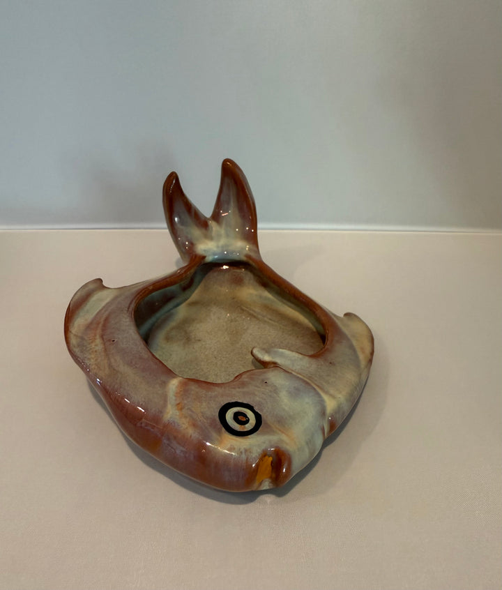 Catalina Island Fish Ashtray, dark Monterey Brown glaze with origninal paint details