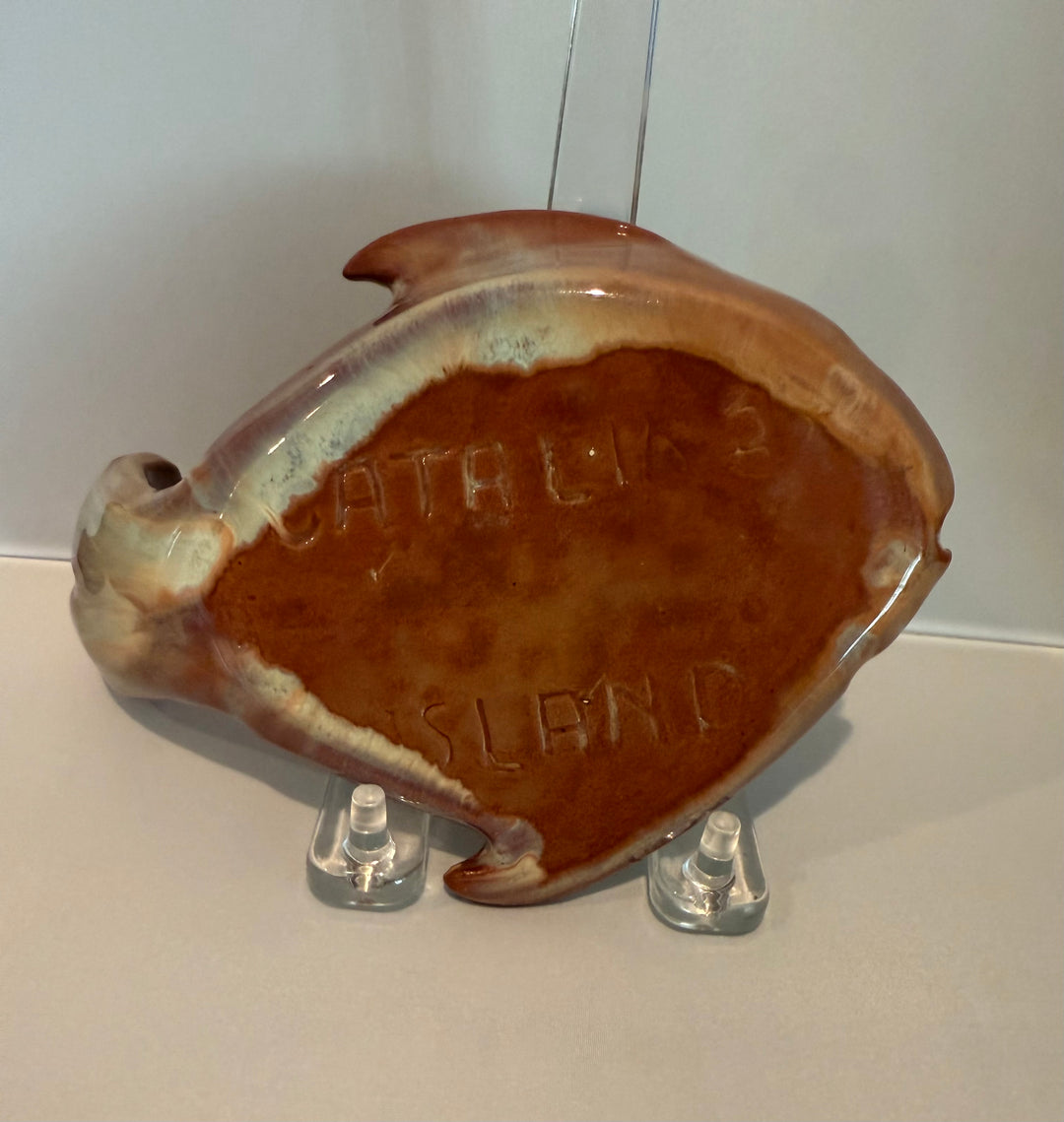 Catalina Island Fish Ashtray, dark Monterey Brown glaze with origninal paint details