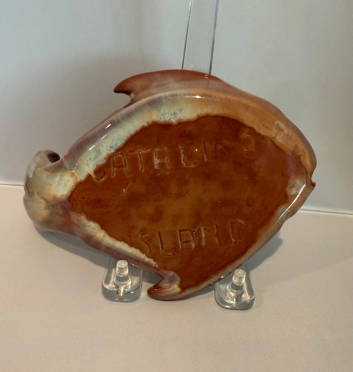 Catalina Island Fish Ashtray, dark Monterey Brown glaze with origninal paint details