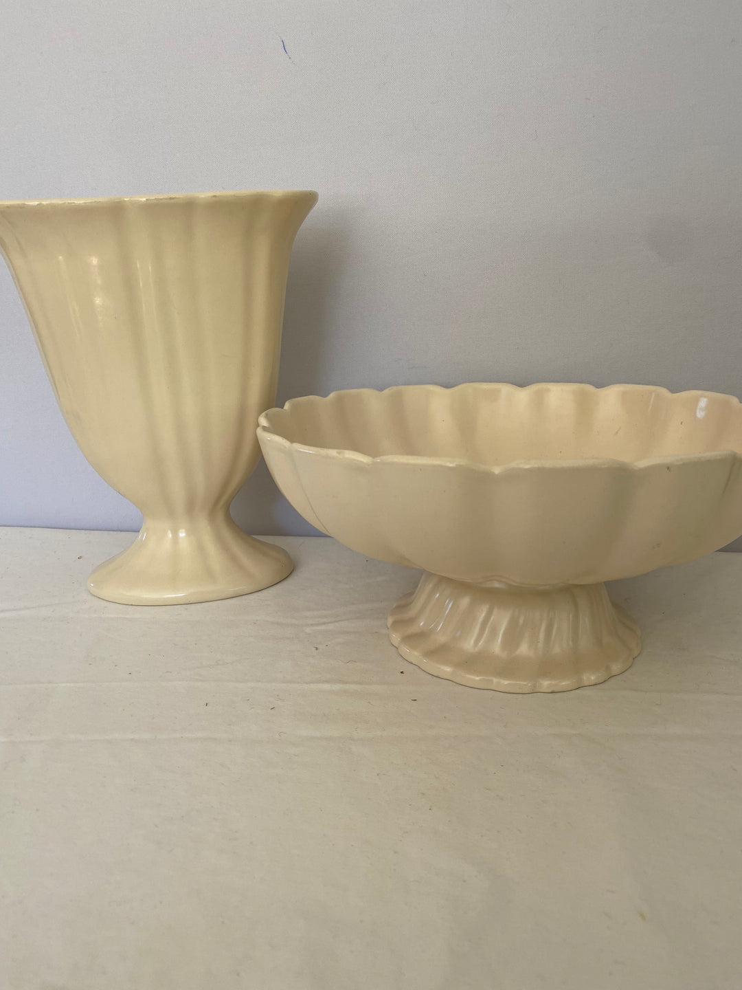 Catalina Island Fluted Pedestal bowl, Creamy White
