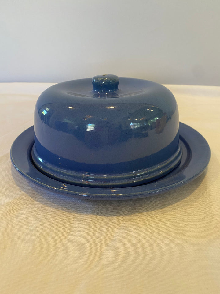 Garden City Cheese Server, 2 pieces, Blue Glaze