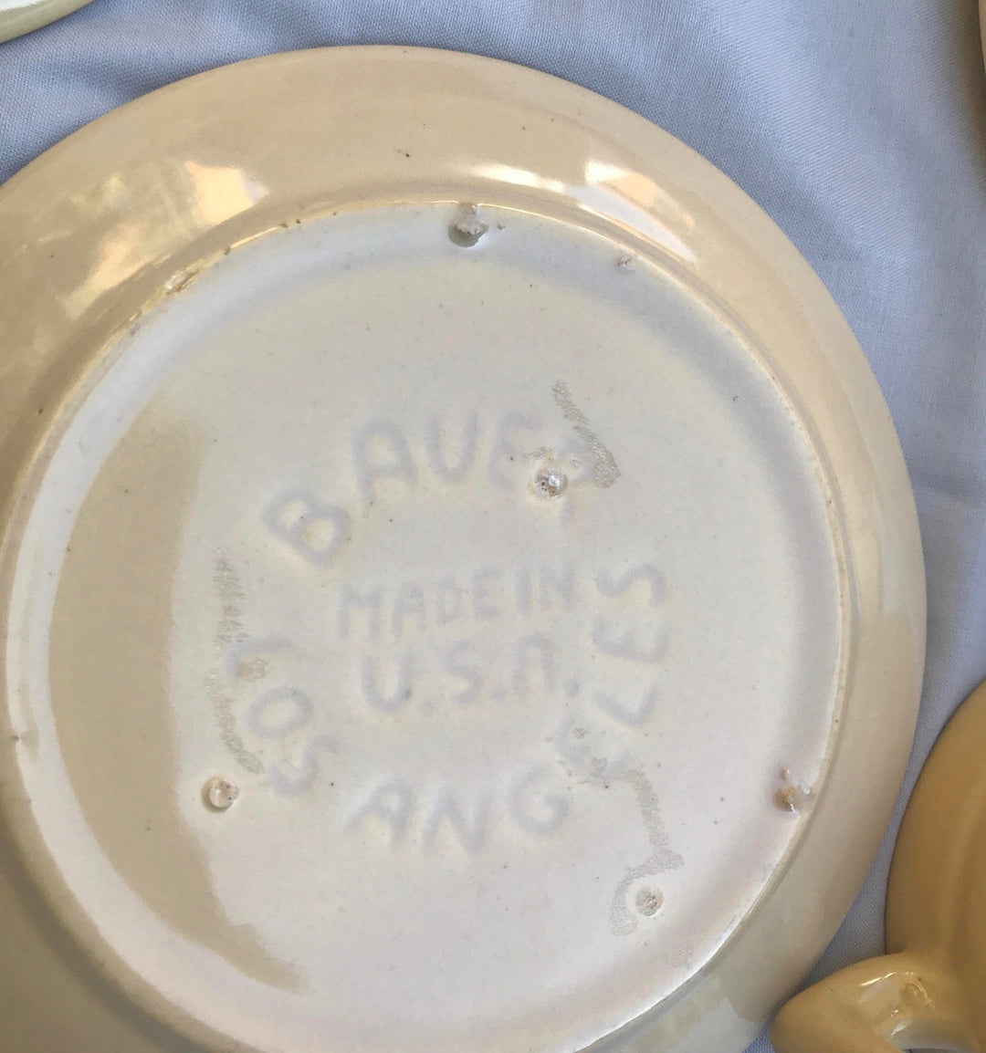 Bauer Ivory Coffee Cup and Saucer, Rare Glaze