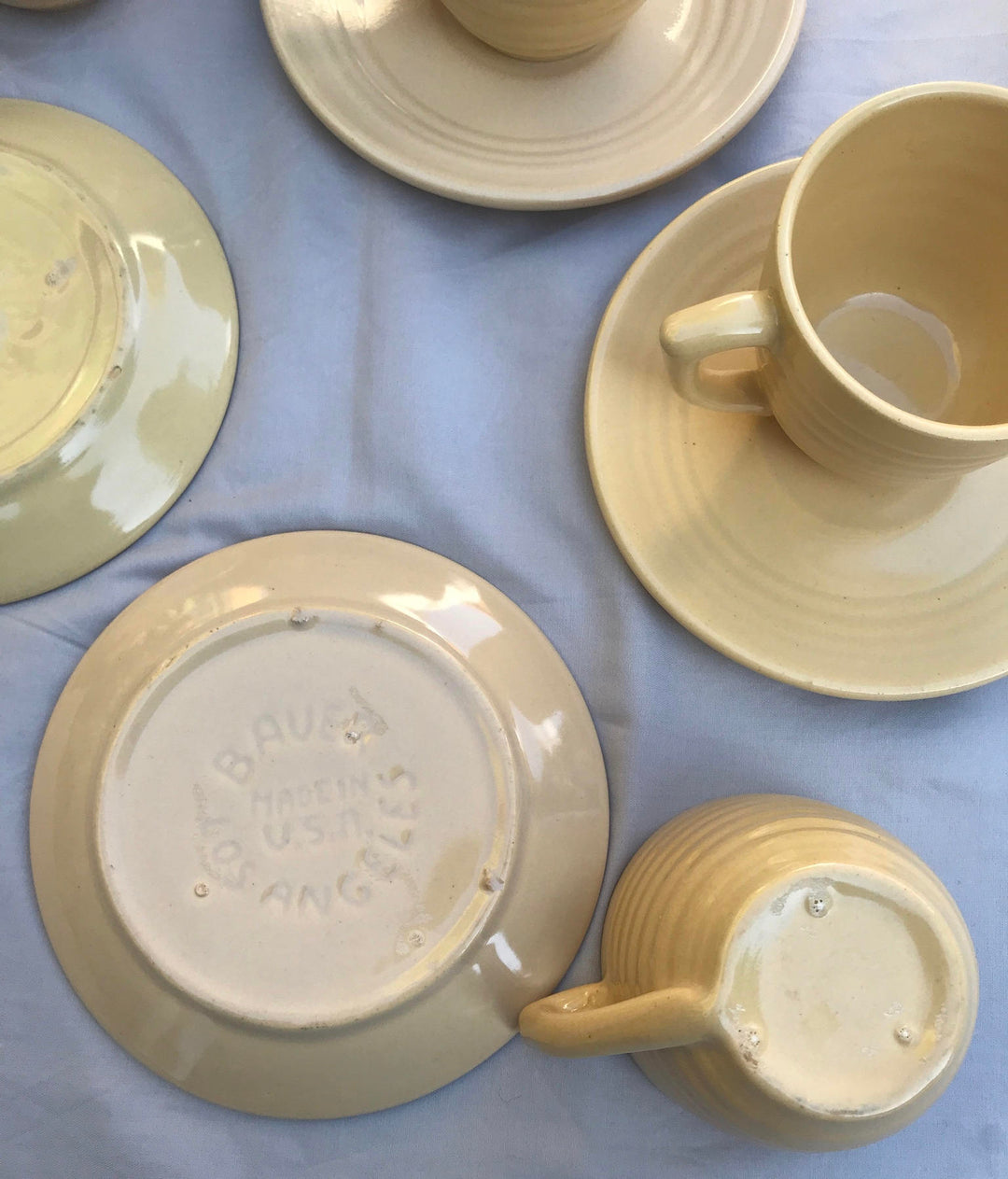Bauer Ivory Coffee Cup and Saucer, Rare Glaze