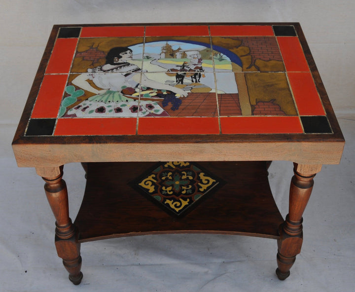 Rare Lamosa Tile Table , Scenic, all original Woman with Fruit