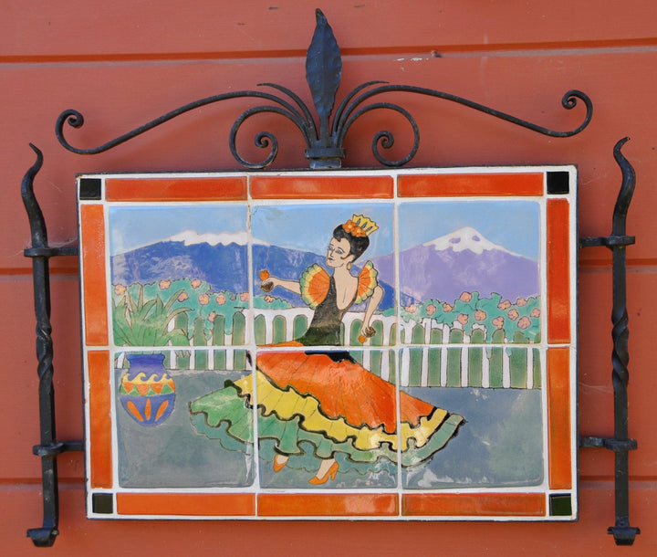 San José Workshops Scenic Tile Mural, Señorita Dancer, Wrought Iron