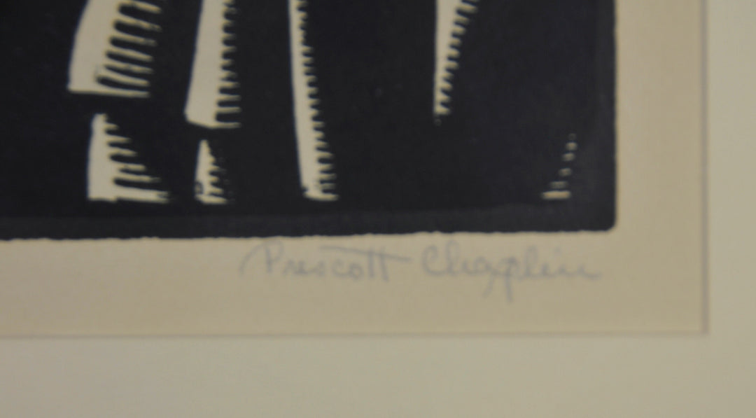 Wood Cut Etching Block Print by Prescott Chaplin. Titled "Peasant Woman".