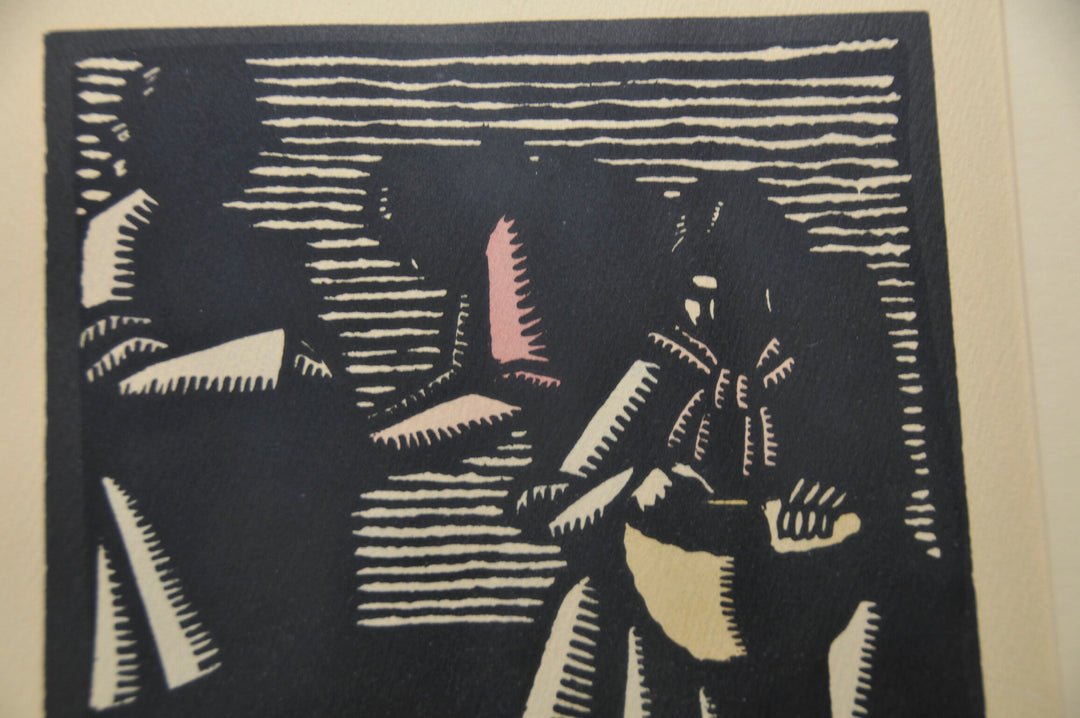 Wood Cut Etching Block Print by Prescott Chaplin. Titled "Peasant Woman".