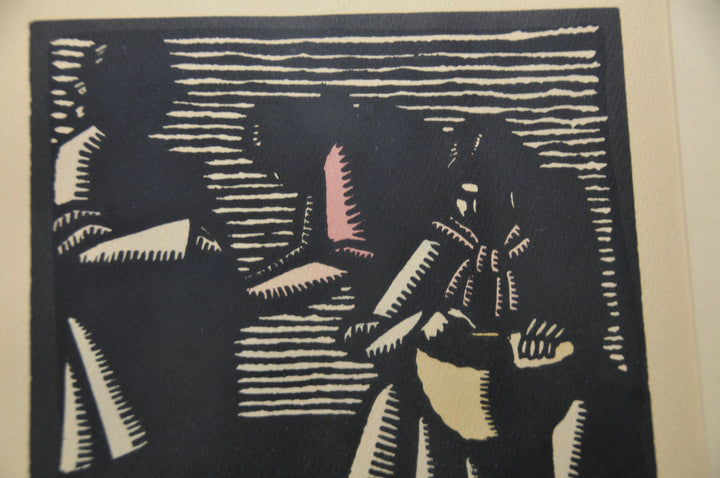 Wood Cut Etching Block Print by Prescott Chaplin. Titled "Peasant Woman".