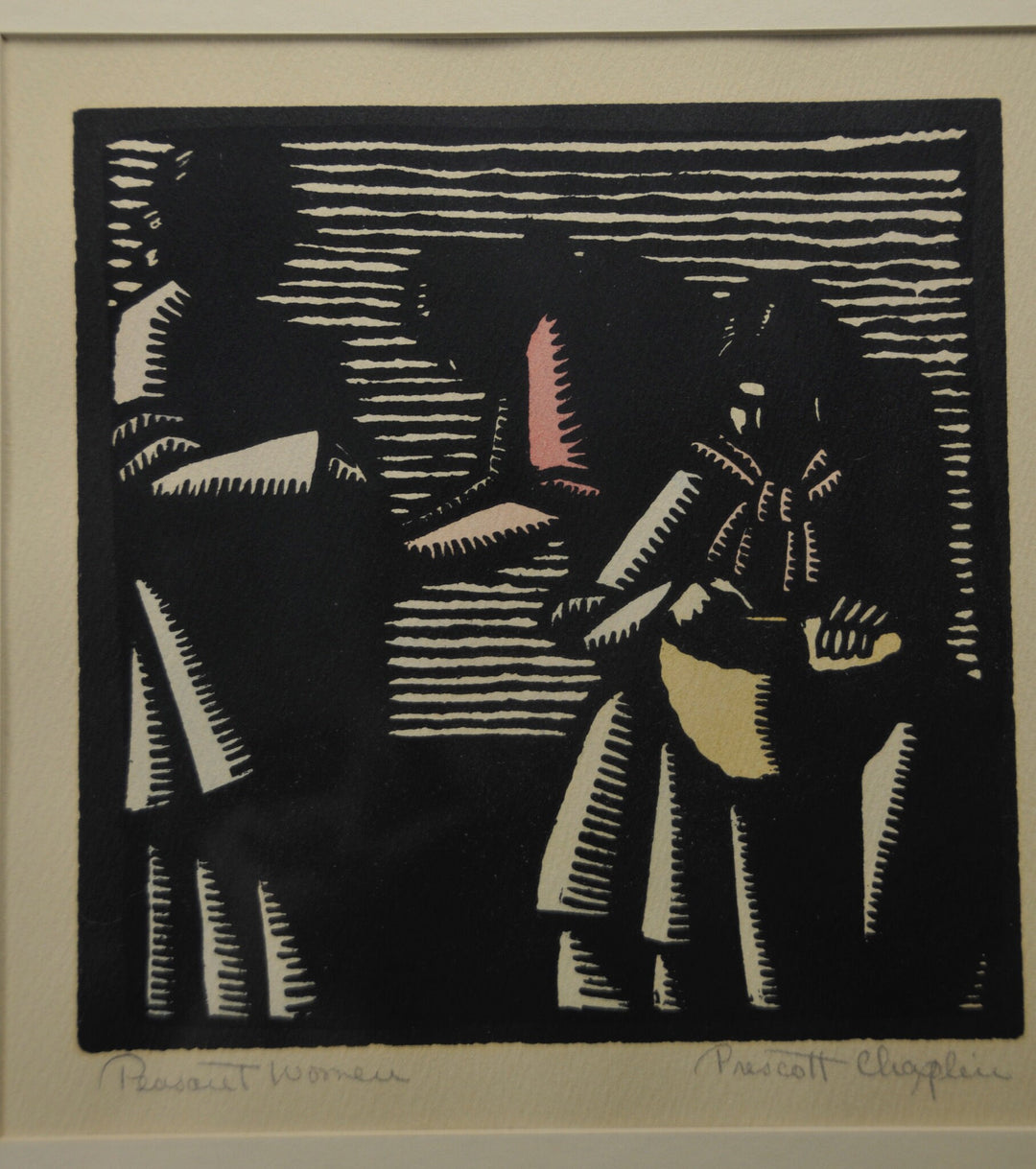 Wood Cut Etching Block Print by Prescott Chaplin. Titled "Peasant Woman".