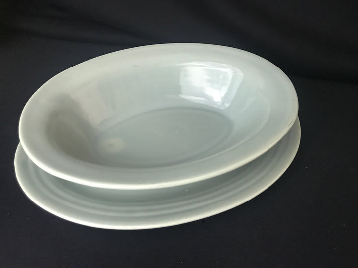 Set of 2 Bauer Oval Serving Platter and Dish, Light Green-Grey, rare color