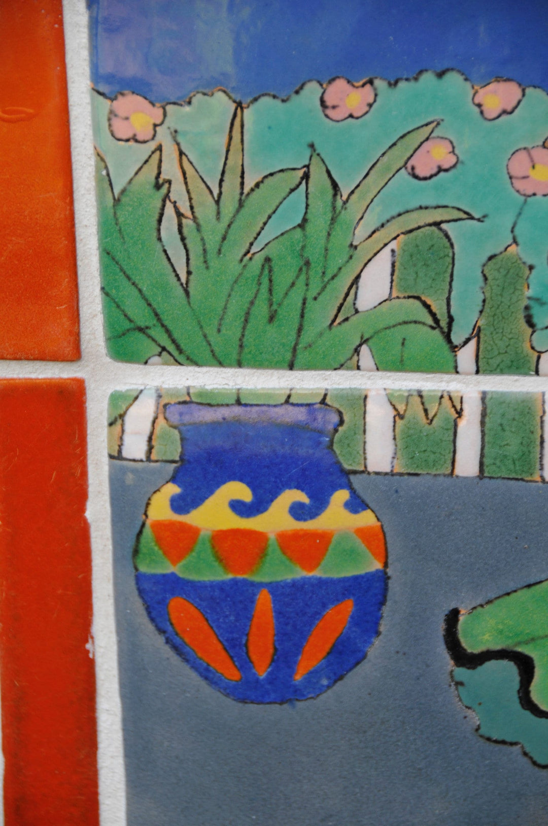 San José Workshops Scenic Tile Mural, Señorita Dancer, Wrought Iron