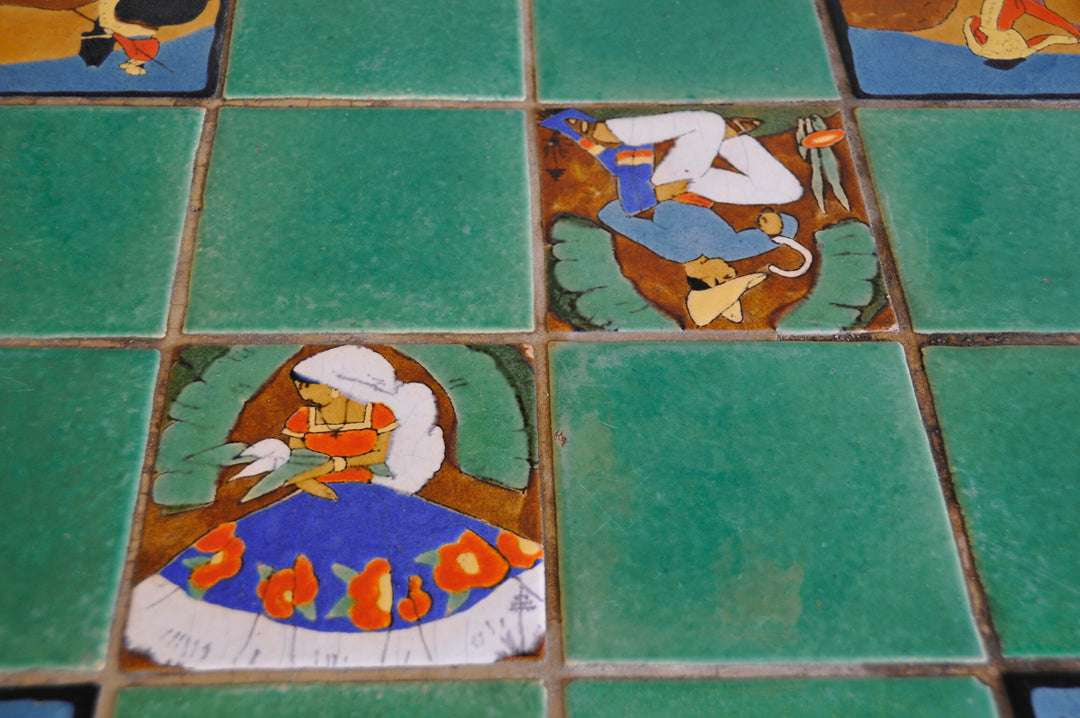 Huge San Jose Tile Patio Table, Wrought iron base, all original.