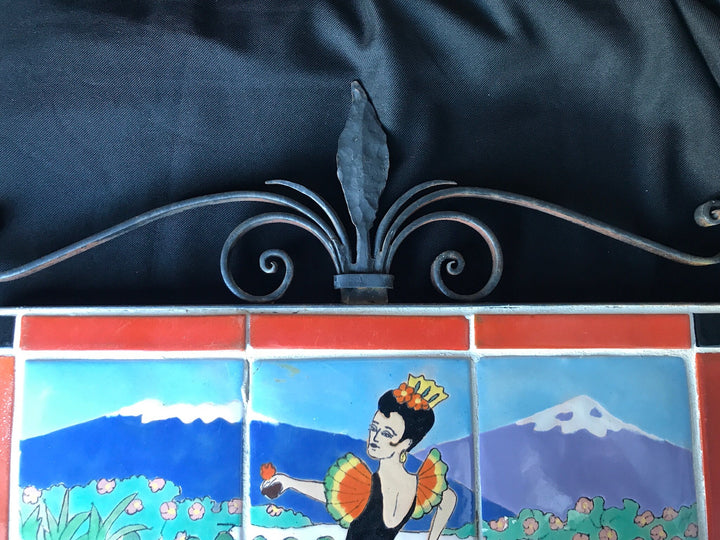San José Workshops Scenic Tile Mural, Señorita Dancer, Wrought Iron