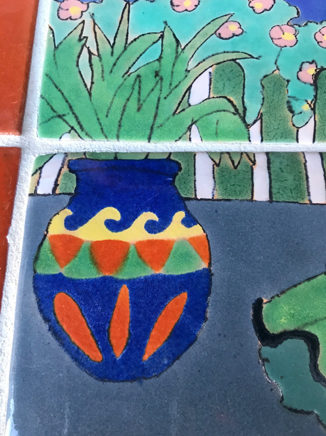 San José Workshops Scenic Tile Mural, Señorita Dancer, Wrought Iron