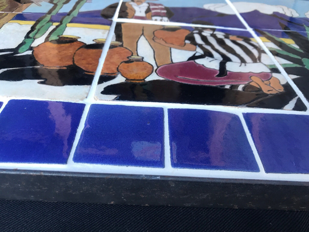 Lamosa Pottery Vendor Tile Mural, wrought iron framework
