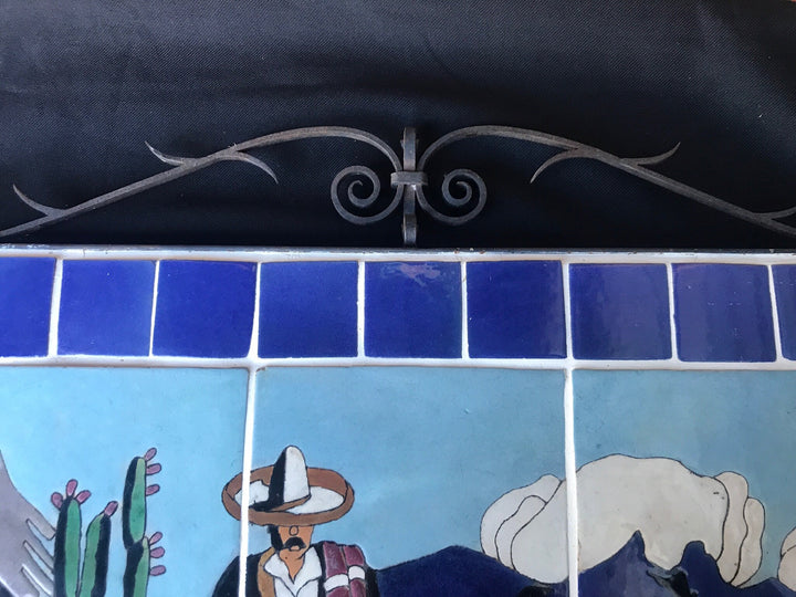Lamosa Pottery Vendor Tile Mural, wrought iron framework