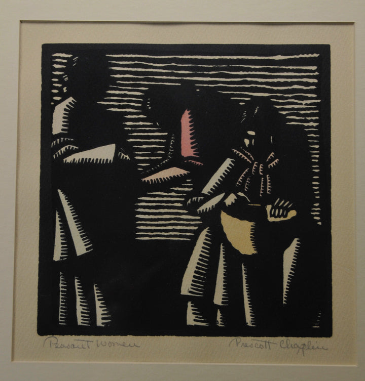 Wood Cut Etching Block Print by Prescott Chaplin. Titled "Peasant Woman".