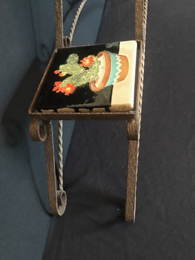 Set of 3 Rare Claycraft Cactus Tiles, Iron tabletop holder