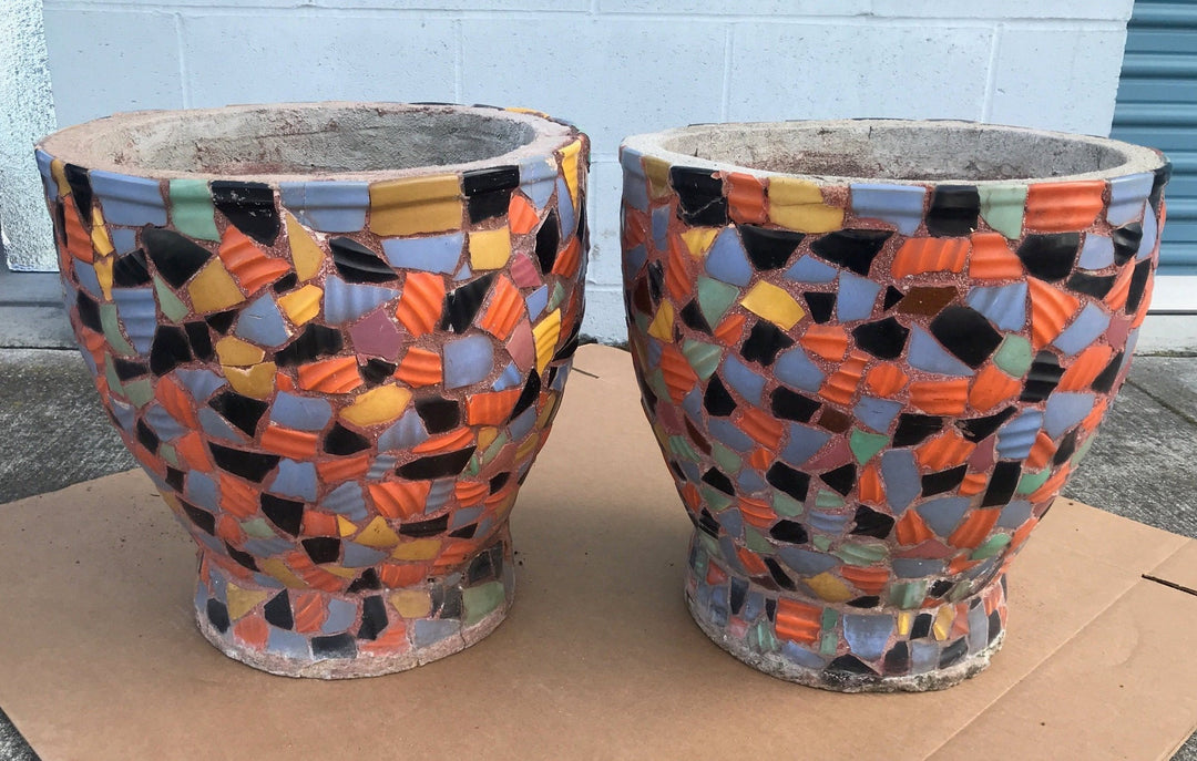 Pair of Hillside Pottery Porch pots, California Rainbow shards