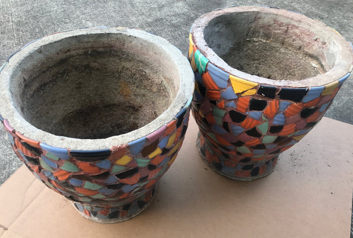 Pair of Hillside Pottery Porch pots, California Rainbow shards