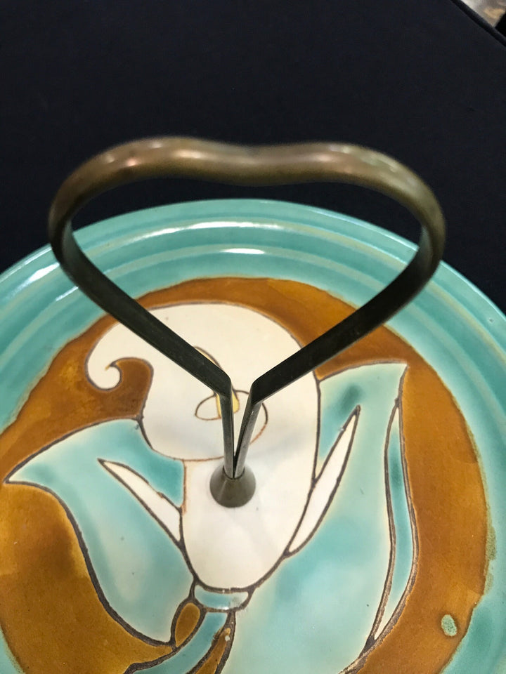 San Jose Calla Lily Tidbit Plate with brass holder