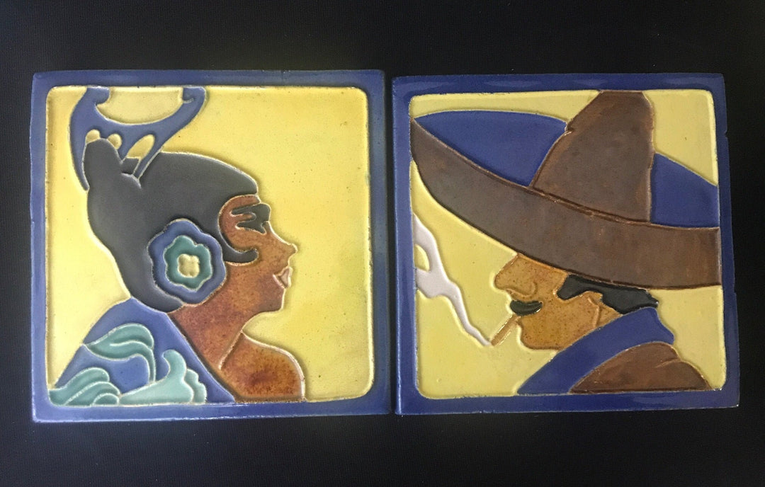 Brayton Laguna Señor and Señorita Tiles, Rare Matching Pair