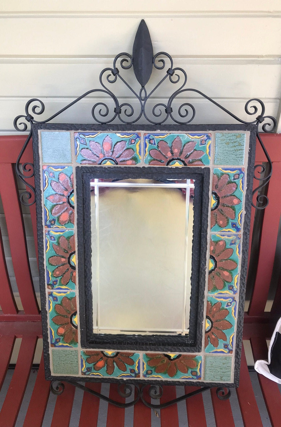 S & S Tile Mirror with Wrought Iron Frame