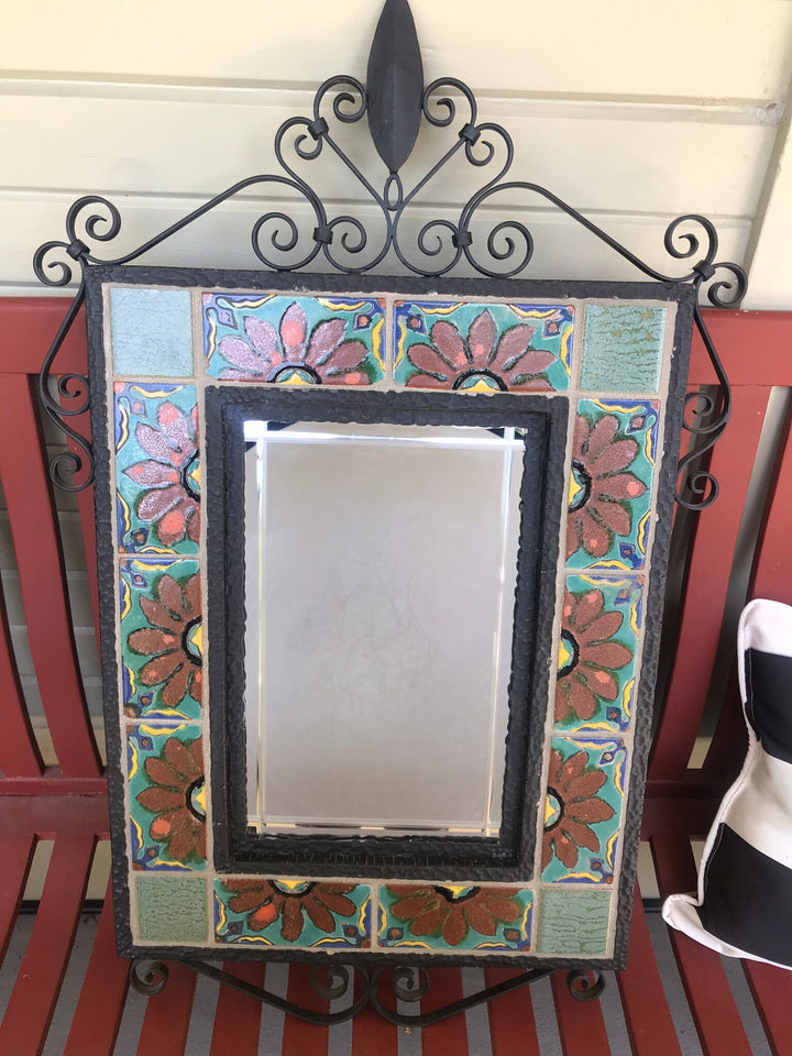 S & S Tile Mirror with Wrought Iron Frame