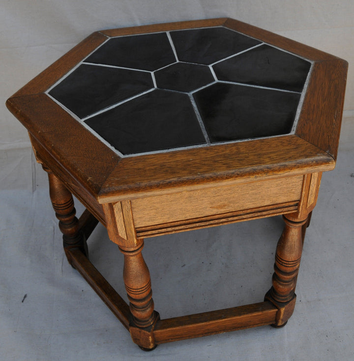 Catalina Rare Black Tile Table, Wood Base