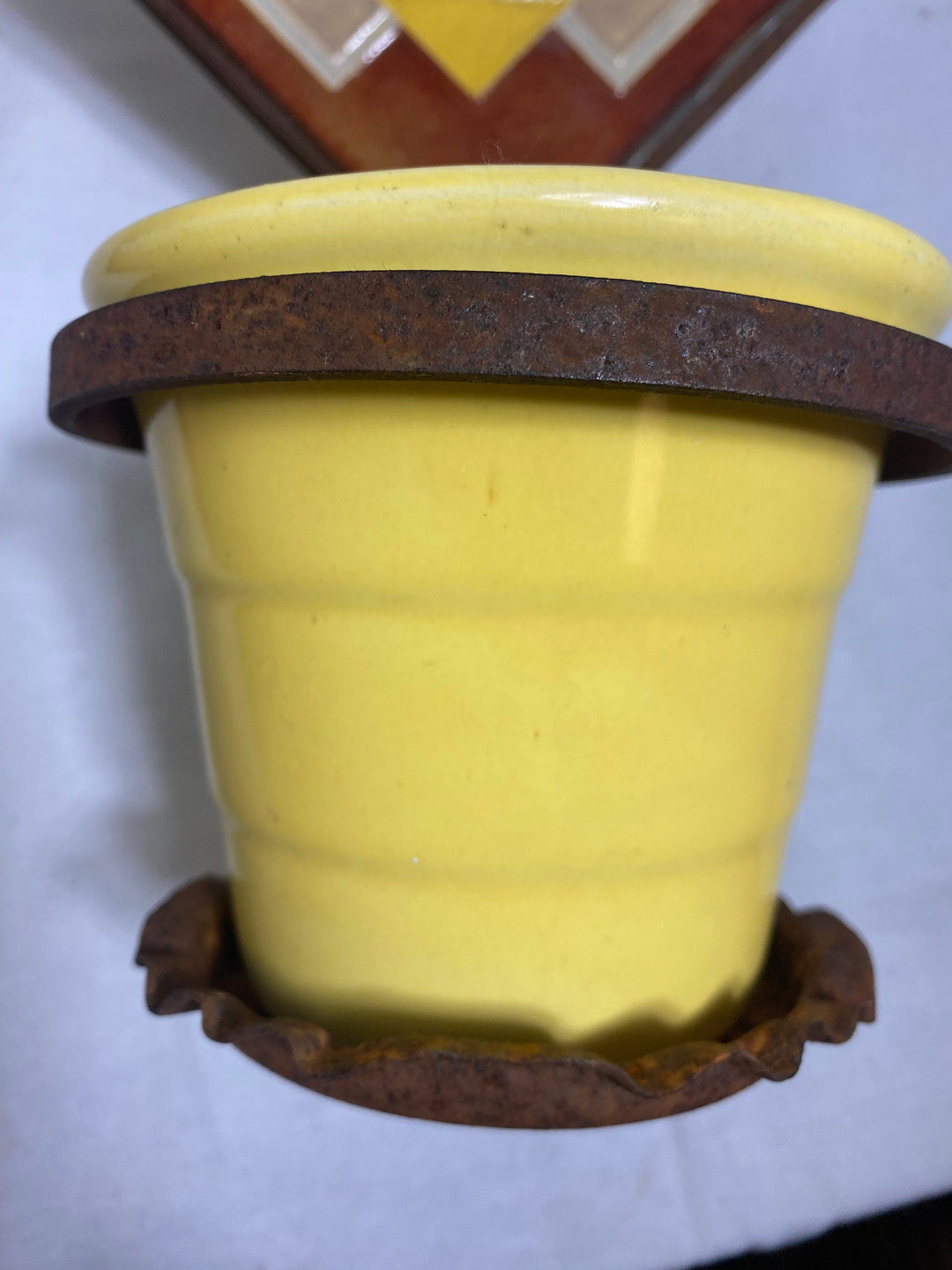 Vintage Claycraft 8" Tile Wall Planter with Bauer flower pot