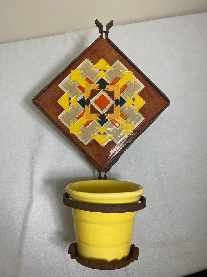 Vintage Claycraft 8" Tile Wall Planter with Bauer flower pot