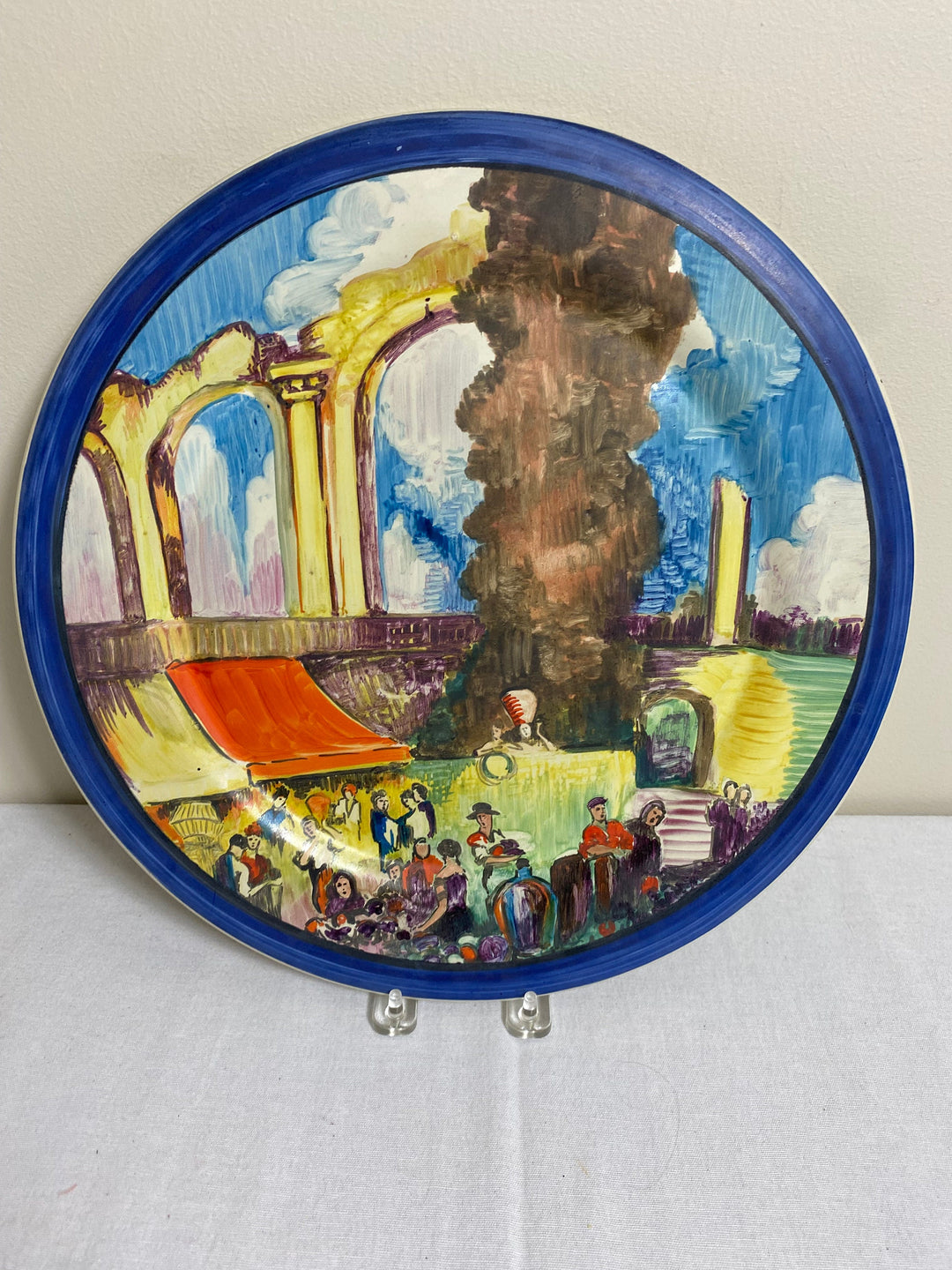 Catalina Spanish Market Scene, Artist Painted, 13 3/4"