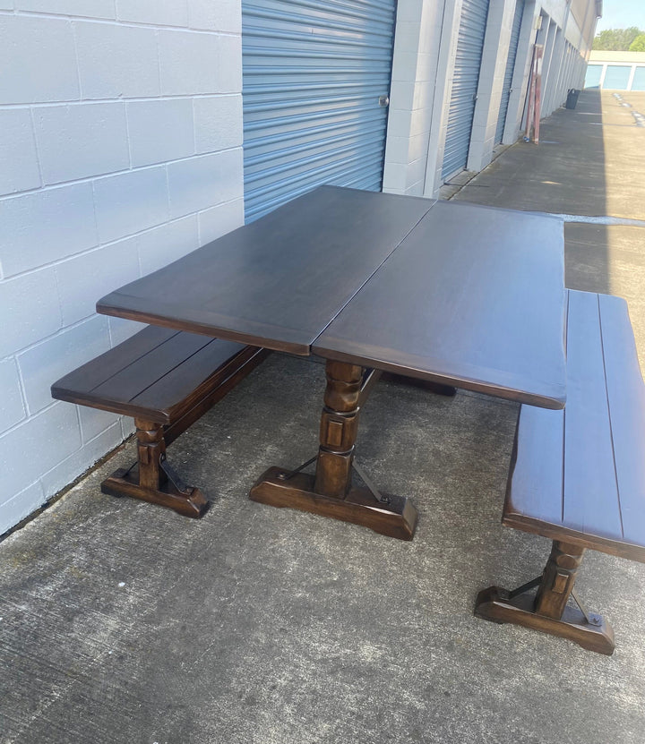 Rare Coronado Flip top Dining set, 2 benches, dark finish