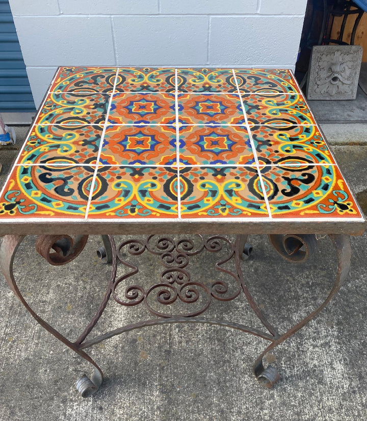 Taylor Tile Table, Tall with 6-6” tiles w/ wrought iron base