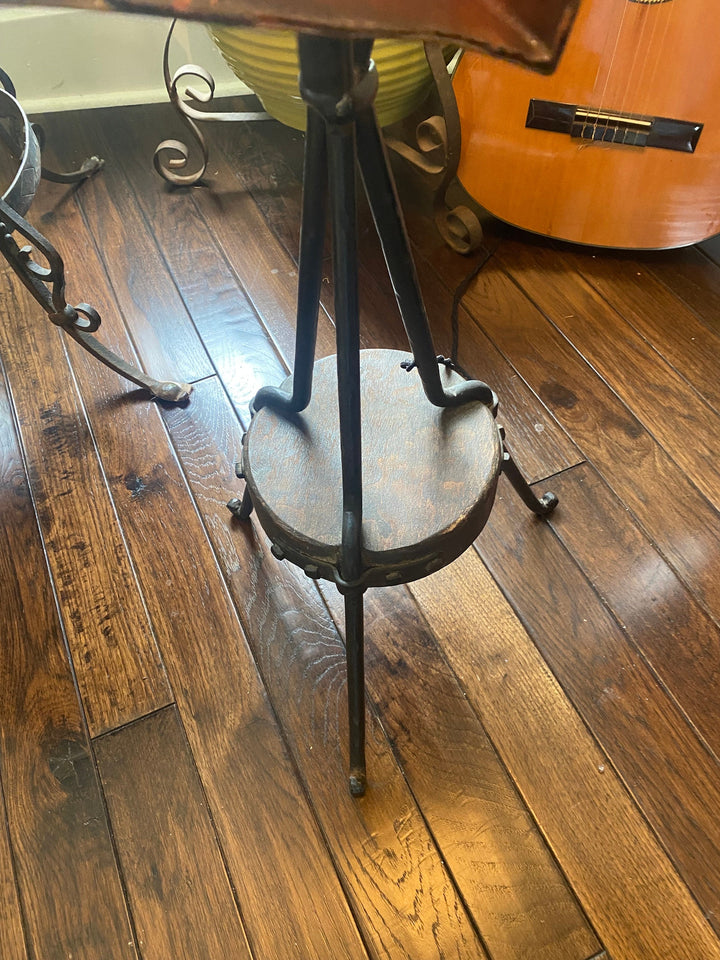 Monterey Furniture Floor Lamp & leather bookshelf, Custom shade