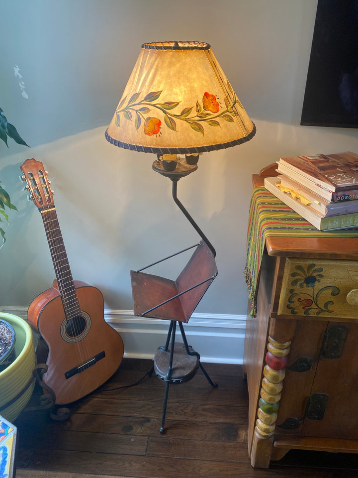 Monterey Furniture Floor Lamp & leather bookshelf, Custom shade