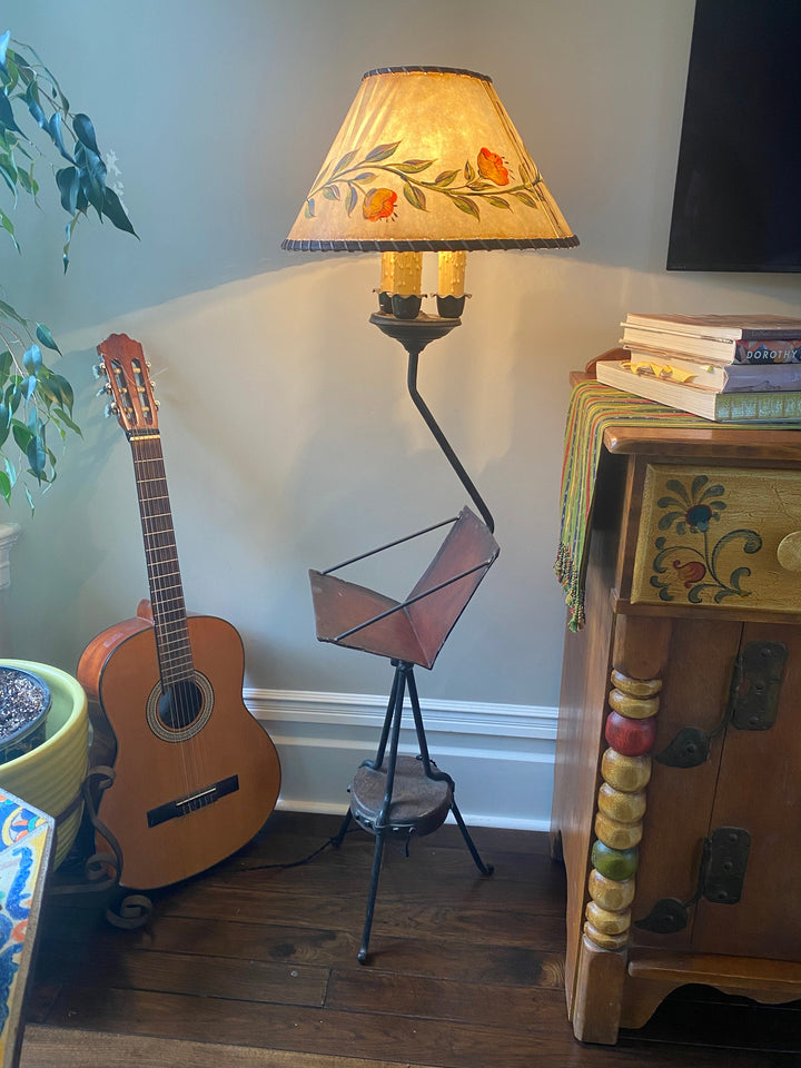 Monterey Furniture Old Wood Floor Lamp & bookshelf, Custom shade