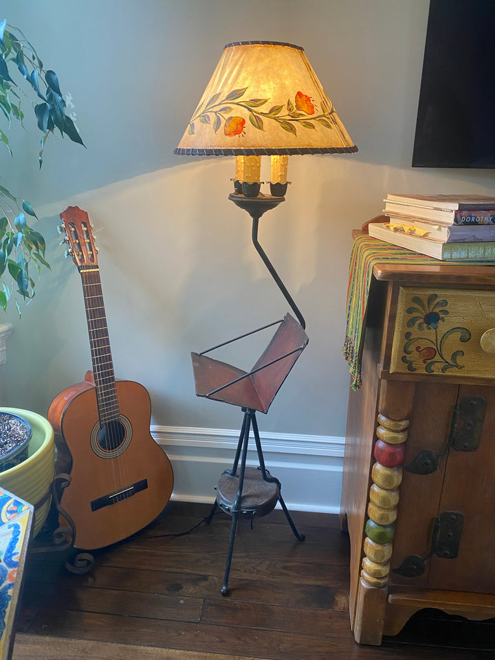 Monterey Furniture Floor Lamp & leather bookshelf, Custom shade