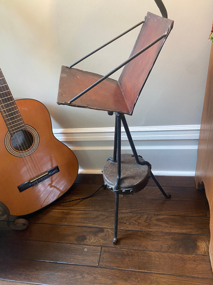 Monterey Furniture Floor Lamp & leather bookshelf, Custom shade