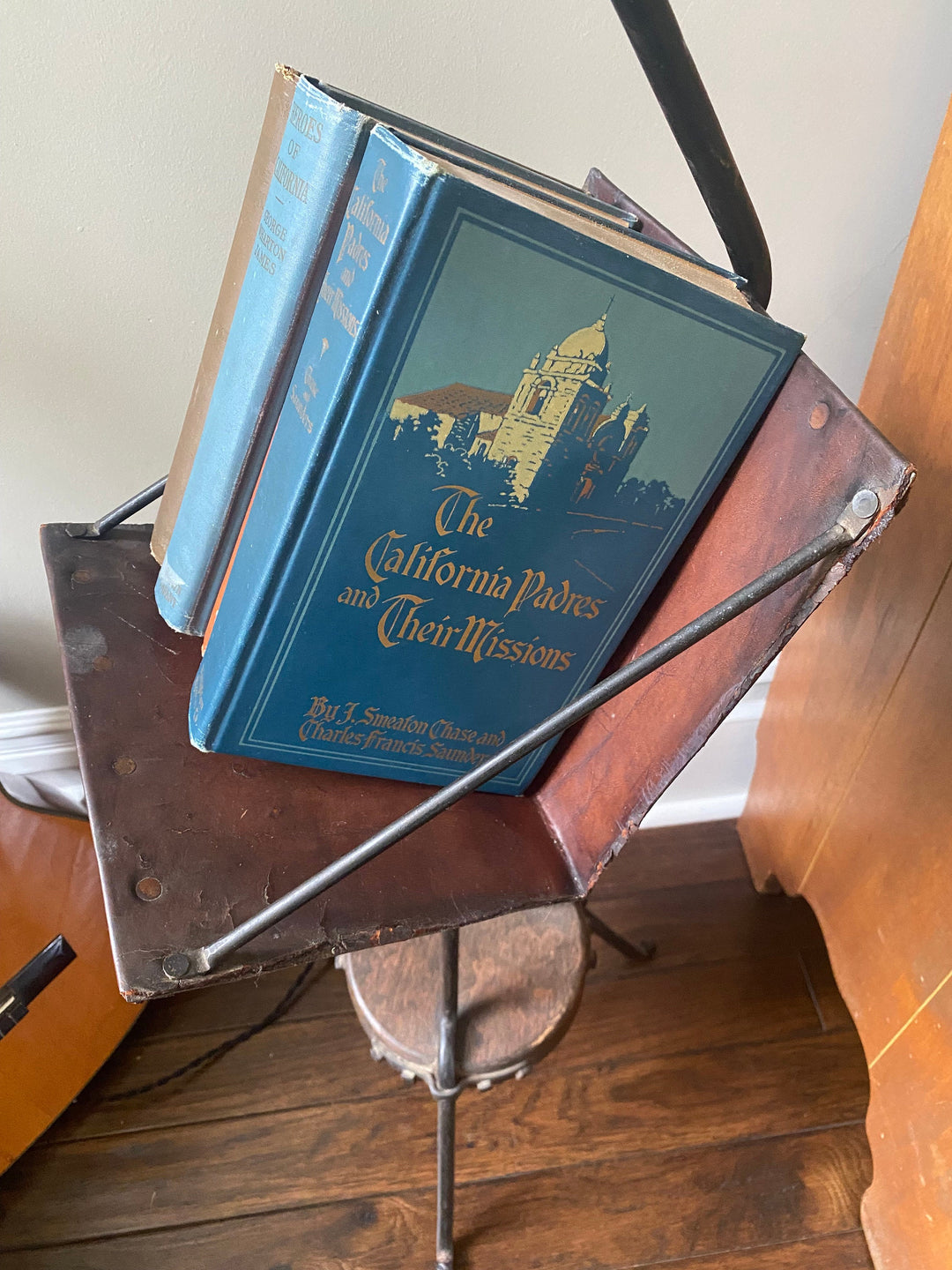Monterey Furniture Floor Lamp & leather bookshelf, Custom shade