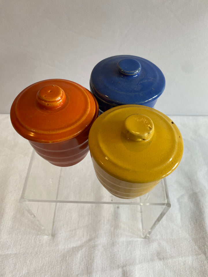 California Rainbow Covered Compotes, set of 3 w/lids