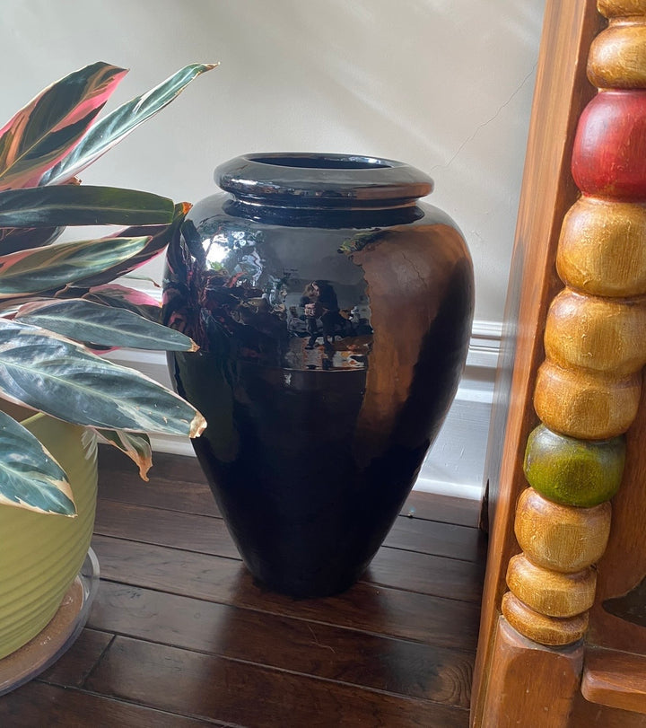 SOLD. Bauer Oil Jars, rare black glaze (Pair)