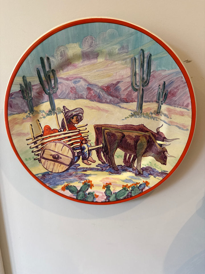 Catalina Artist Signed Oxen Cart Plaque