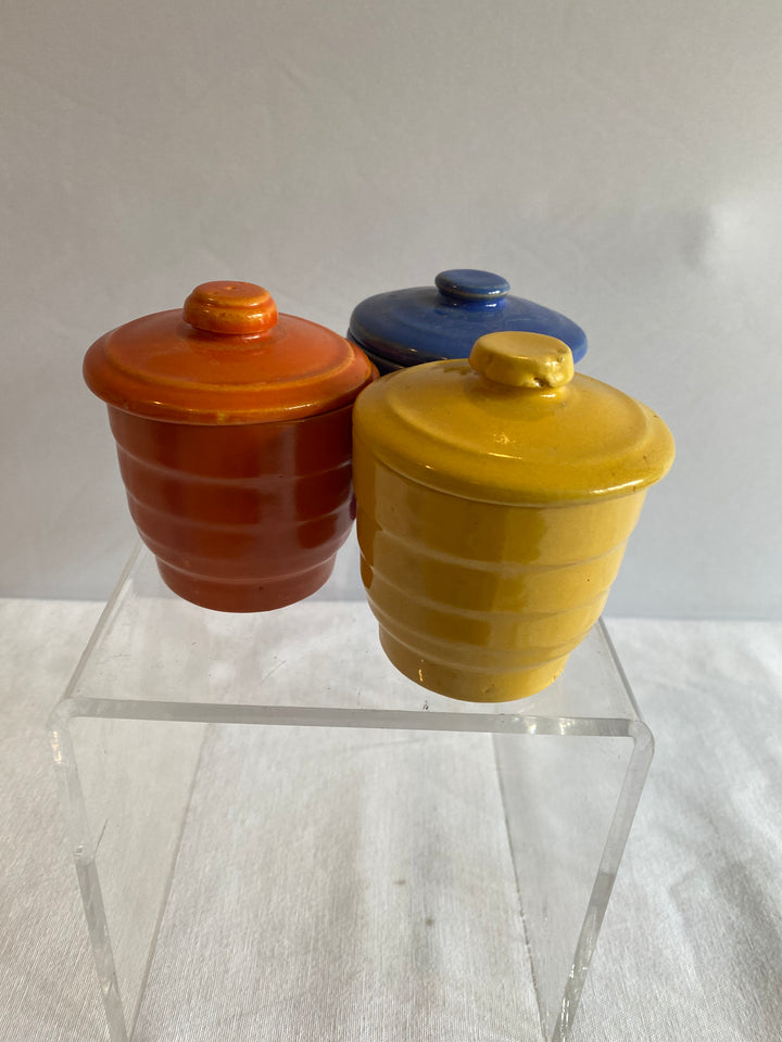 California Rainbow Covered Compotes, set of 3 w/lids