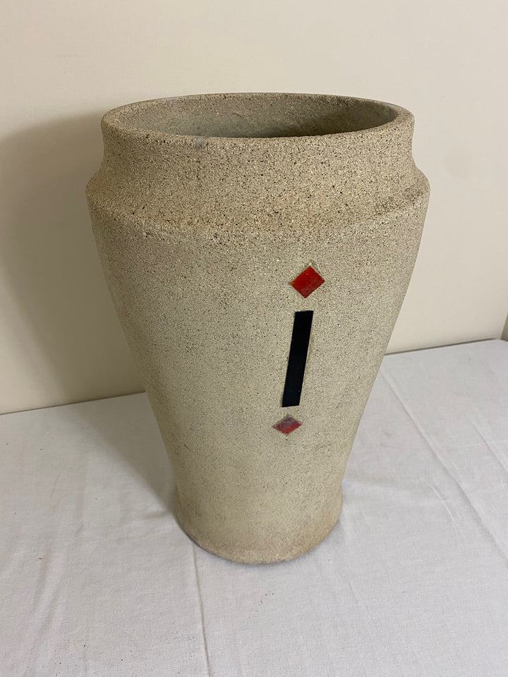 Hillside Pottery Concrete Pot with inlaid tiles, Signed