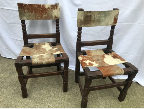 Monterey Furniture Chairs, Pair, Cowskin