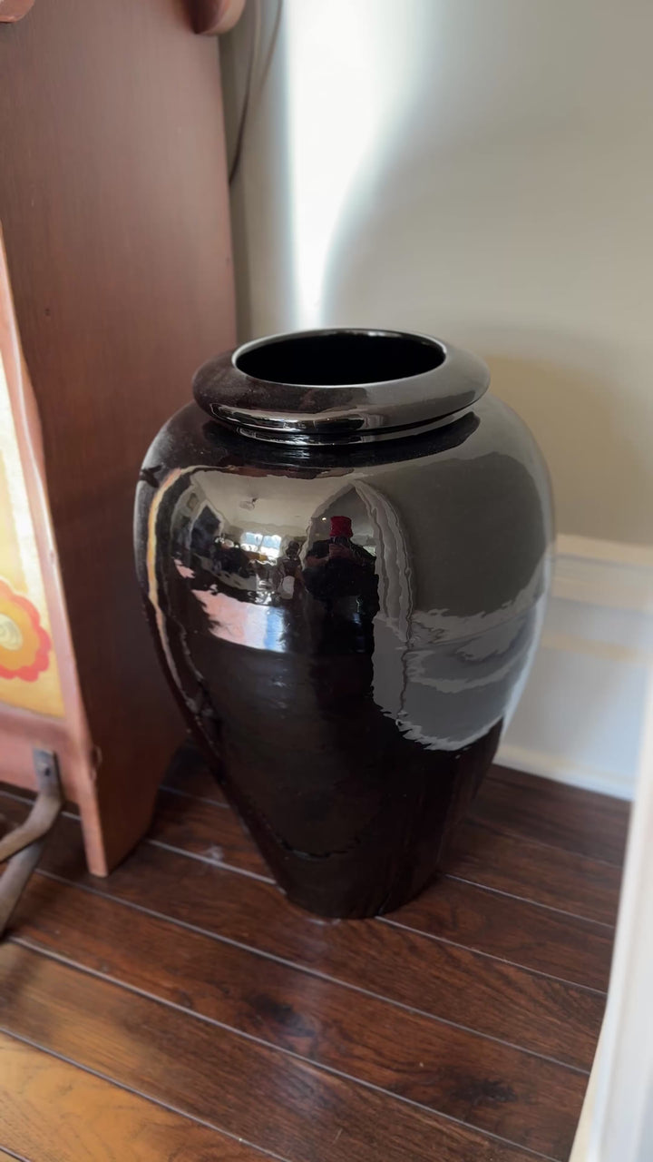 SOLD. Bauer Oil Jars, rare black glaze (Pair)