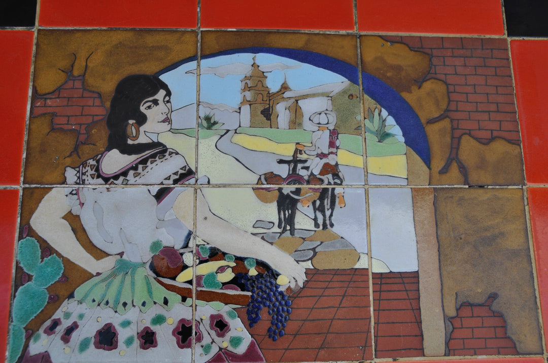 Rare Lamosa Tile Table , Scenic, all original Woman with Fruit